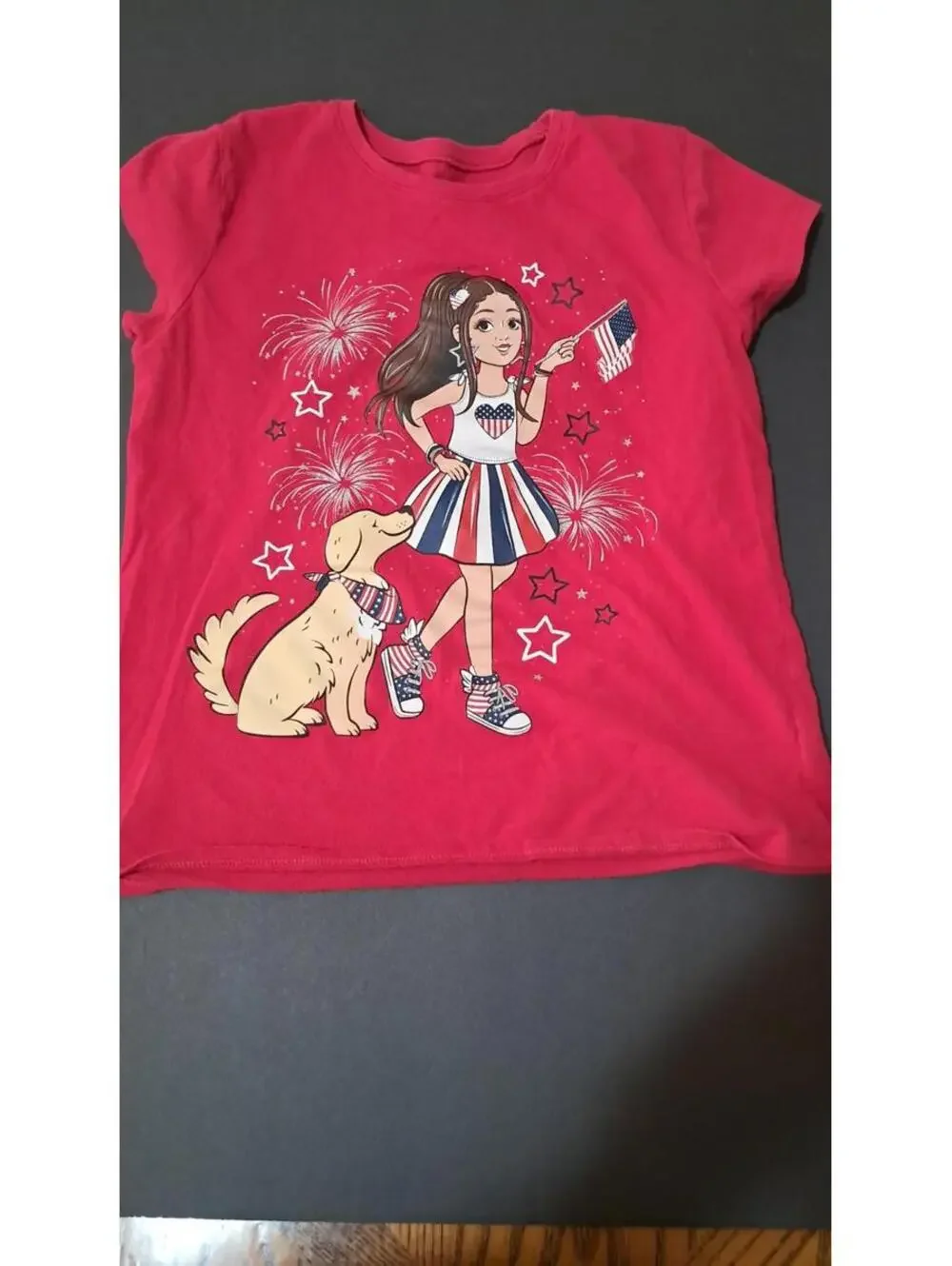 NEW‎ Children’s Place Girls 10/12 Red Patriotic Sparkle Shirt